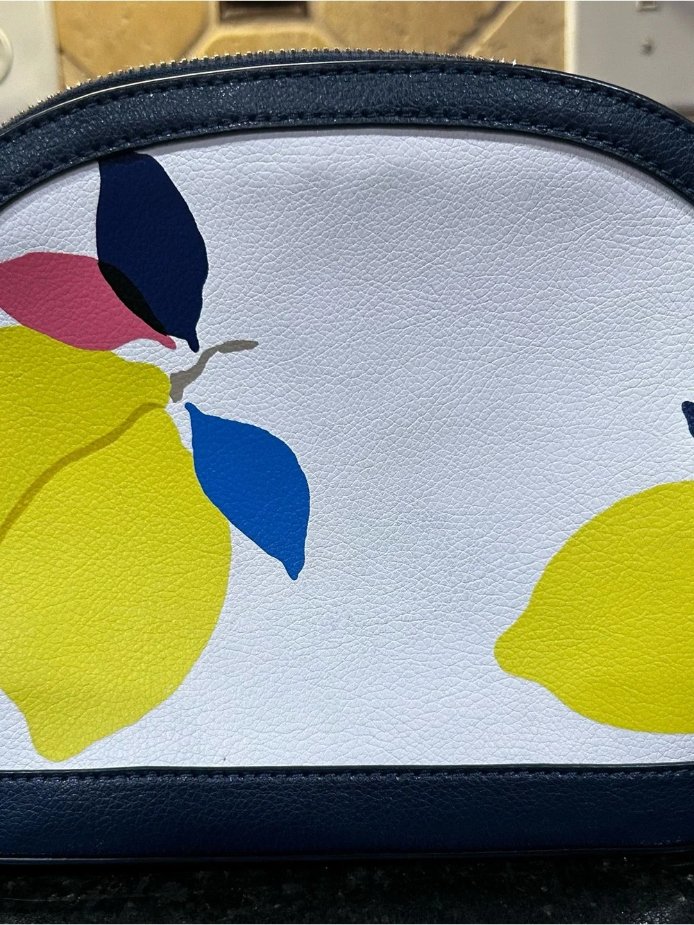kate spade White Lemon Print Dome Cosmetic Bag - Yellow/Blue/Navy/Pink